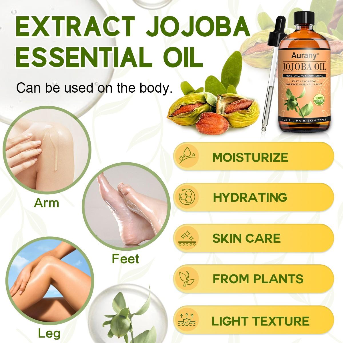 Jojoba Oil Essential Oil for Skin, Premium Grade Carrier Oil,Essential Oil For Moisturize and Relieve Dry Skin,Natural Cold Pressed Oil ,Suitable For Face,Hair,Nail and Body,Essential Oils for Diffusers for Home-100ML