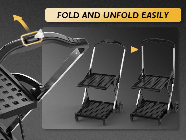 TOOLIOM Heavy-Duty Collapsible Utility Cart, 198Lbs Capacity Folding Trolley with 2 Removable Baskets, Adjustable Aluminum Frame & Quiet Rubber Wheels for Grocery Shopping, Office, Camping and Home