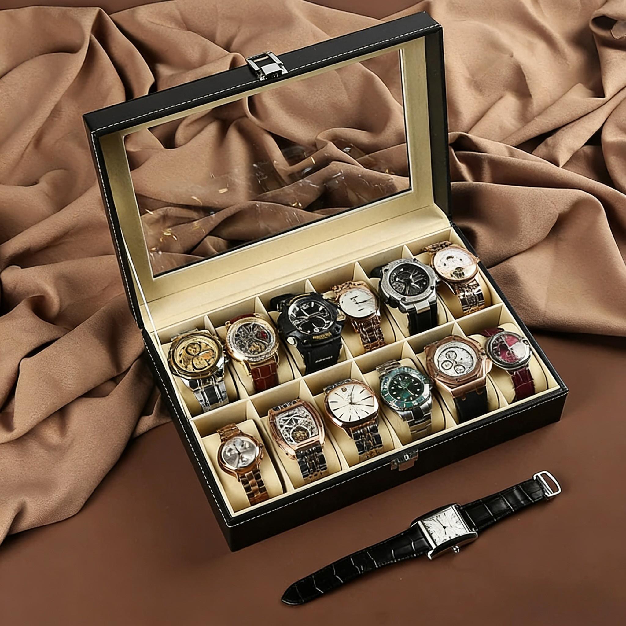 Large Capacity Watch Display Box, Lockable Mechanical Watch Stand, High-End Home Storage Organizer, 1pc Jewelry Holder