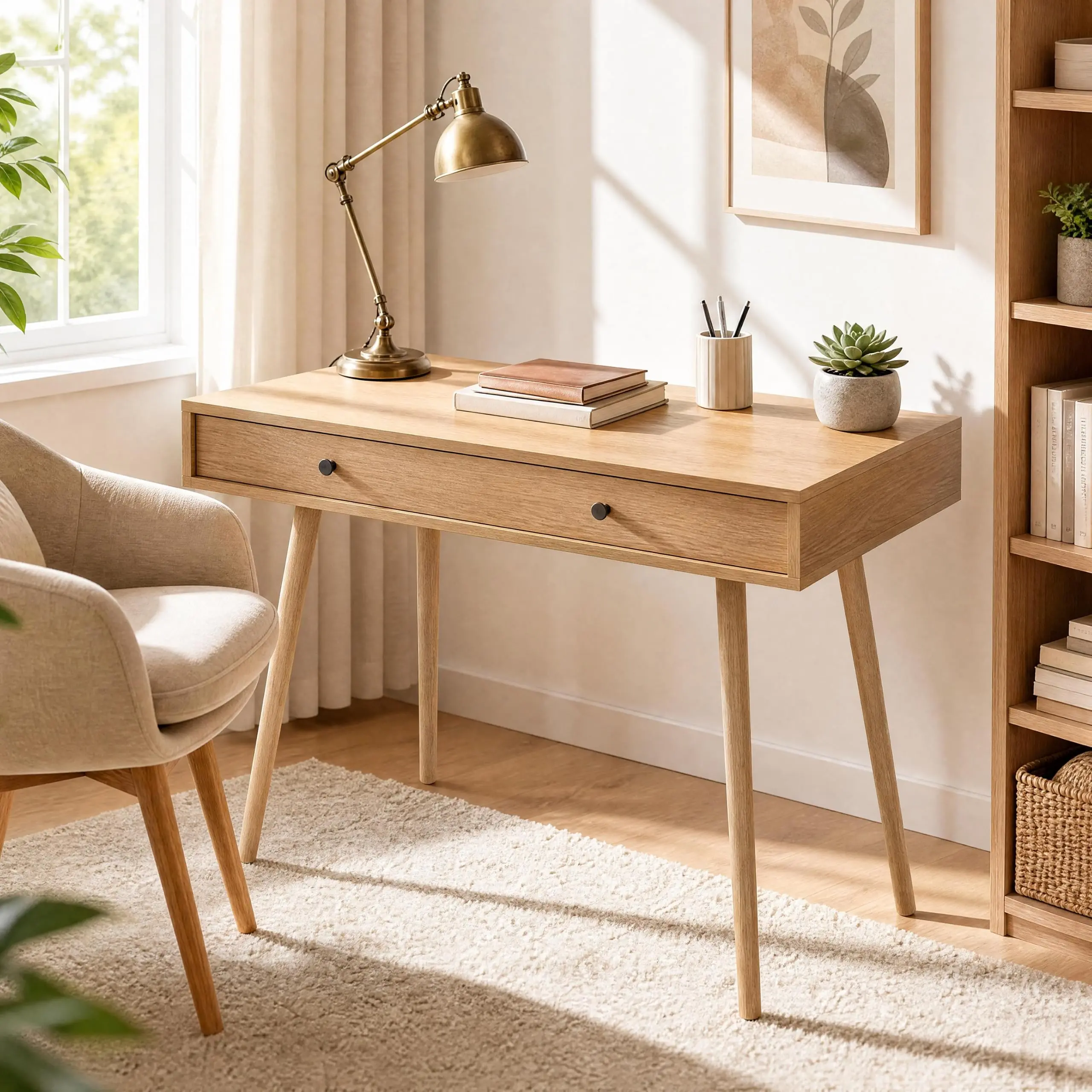 Wooden Lift-Top Office Desk with Hidden Storage, Adjustable Dividers, Compact Design for Small Spaces, Desk for Bedroom