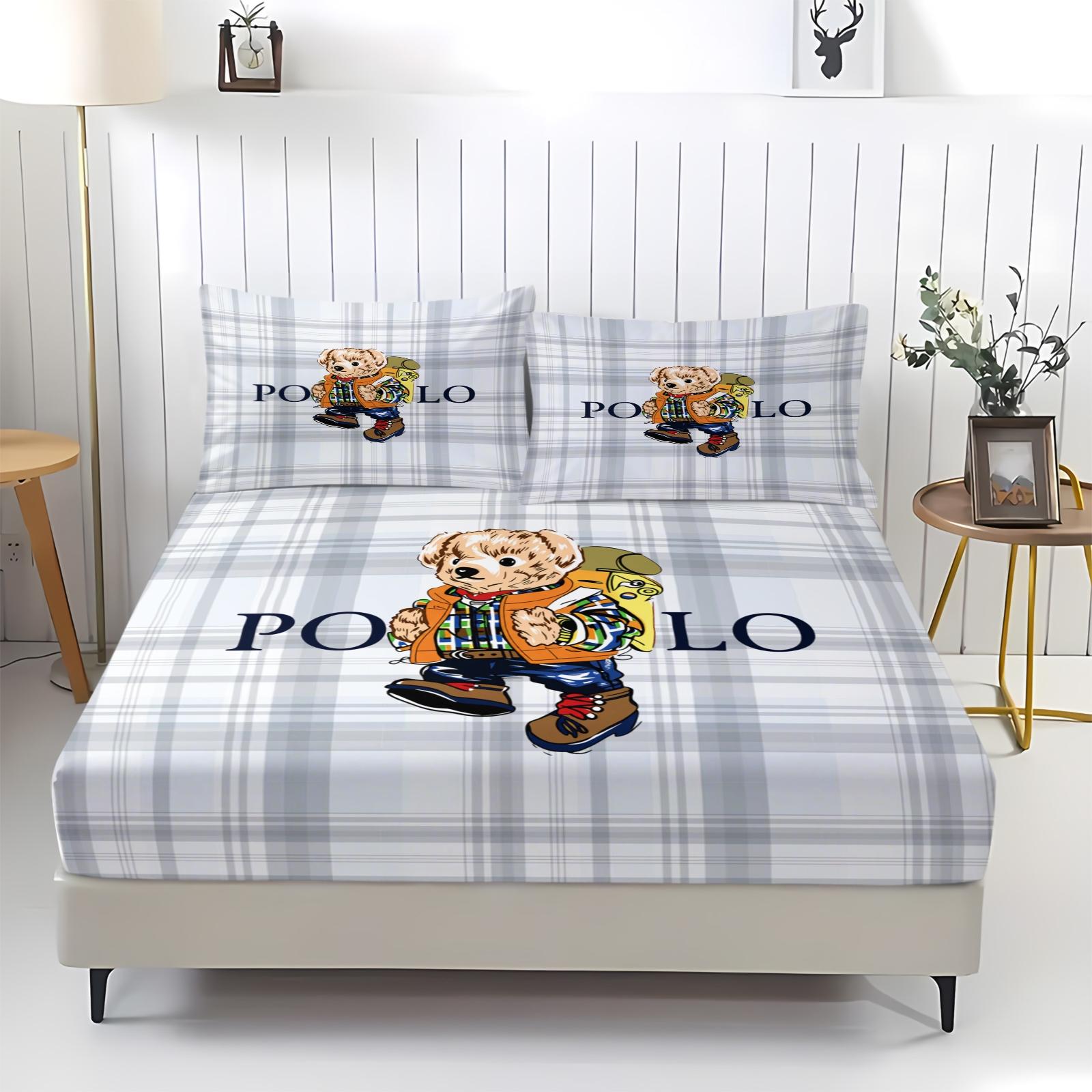 Teddy Bear Pattern Bed Sheet, Comfortable Printed Pattern, Includes 1 Bed Sheet and 2 Pillowcases, Comfortable Bedding, Non slip Dust Cover Suitable for Bedroom and Guest Room, Suitable as a Gift for Children or Adults