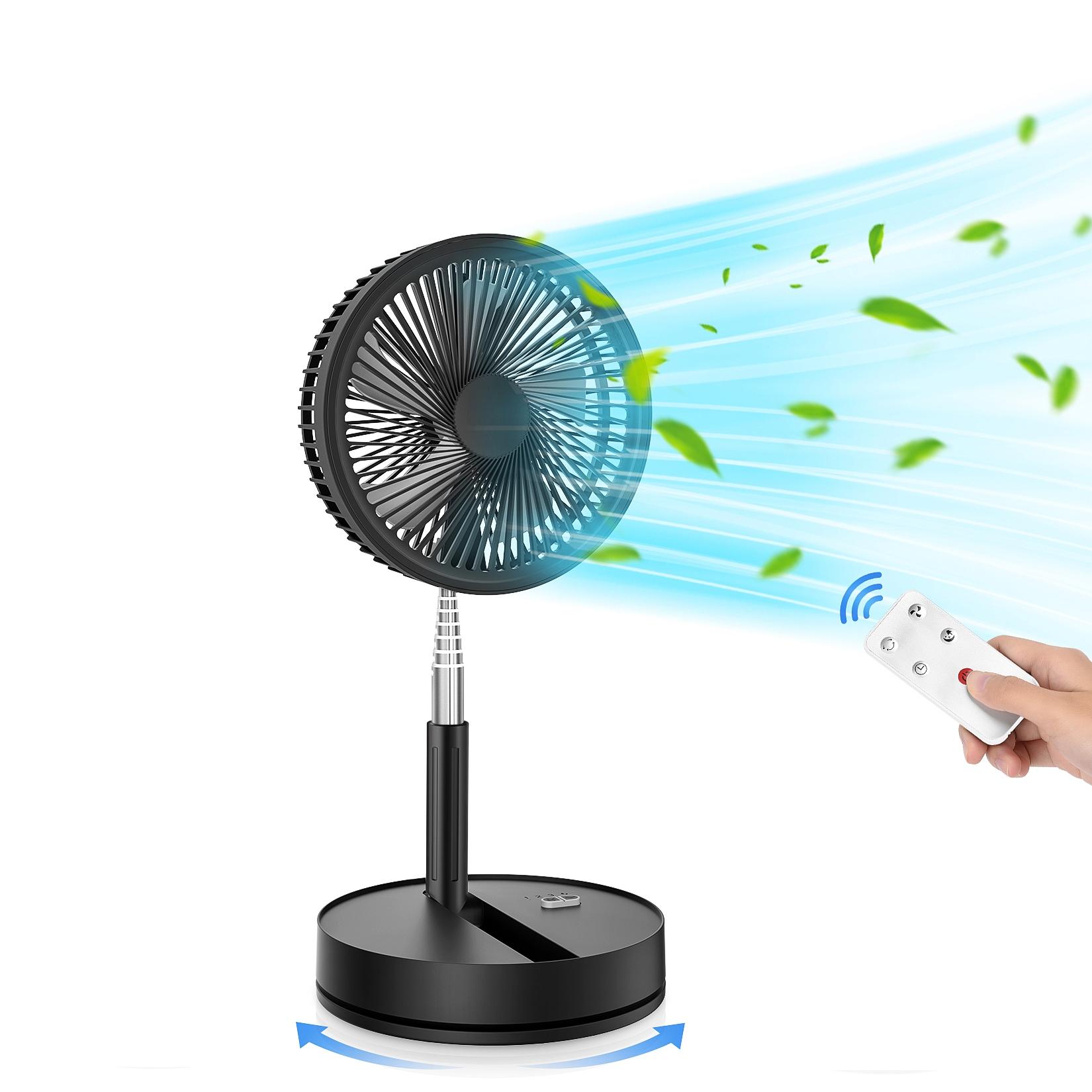 Standing Fan with Remote Control, Adjustable Head Rotation & Timer, Foldable Design, 3 Wind Speeds, Night Mode, Suitable for Living Room & Bedroom, Rechargeable Multifunction Fan