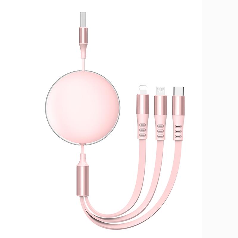 120w 6a Ultra Fast Charge Type-C Rechargeable Cable, 1.2m USB Charging Line, 3-In-1 Quick Charge Compatible Devices