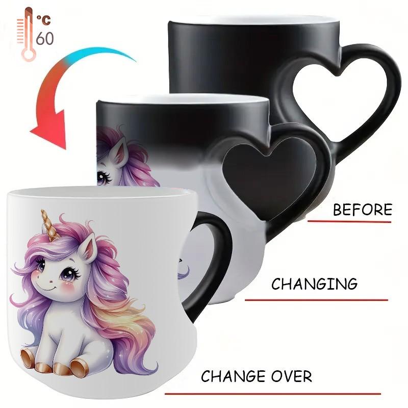Unicorn Color-Changing Mug - Thermosensitive Ceramic Cup Changes Color When Hot Drinks Are Added, Cute Magical Unicorn Design, Hand Wash Only, Reusable Gift for, Tea, Cocoa, Coffee