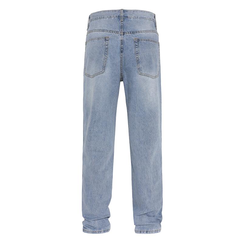 MZNBURAM Men's Ripped Non-Stretch Relaxed Fit Straight-Leg Denim Pants Jeans-Menswear Streetwear Trouser