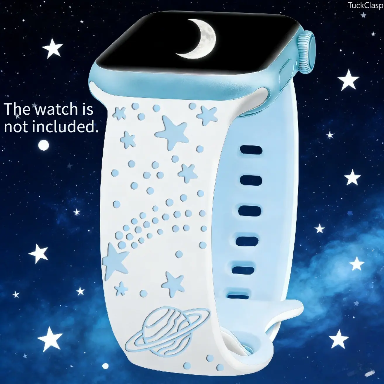 Two-Tone Laser-Engraved Silicone Watch Band with Butterfly Clasp, Romantic Starry Sky Pattern Replacement Strap Compatible with Apple Watch Series 1–11, SE & Ultra, Soft Adjustable Wristband for Everyday Wear (Band Only)