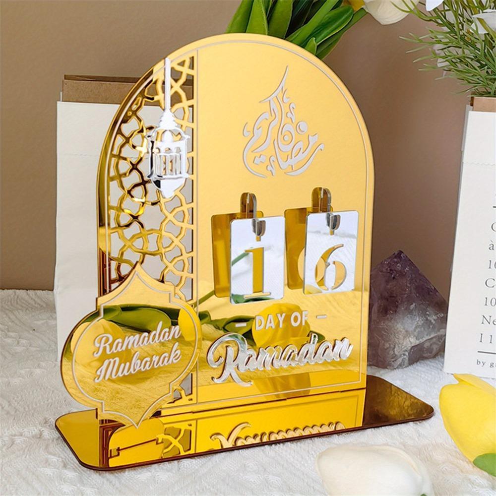 Ramadan Acrylic Countdown Calendar - Tabletop Eid Mubarak Advent Decor for Home & Indoor Ramadan/Eid Celebrations