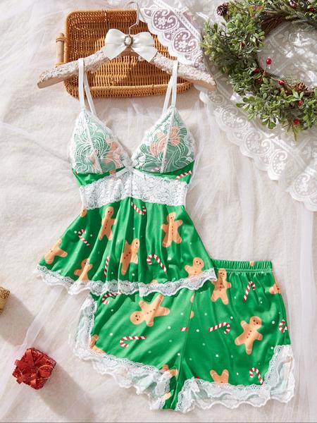 Women's Christmas Pajama Set, Fitted Nightwear Suit with Vest, Casual Style for All Seasons, Perfect Birthday Gift Idea