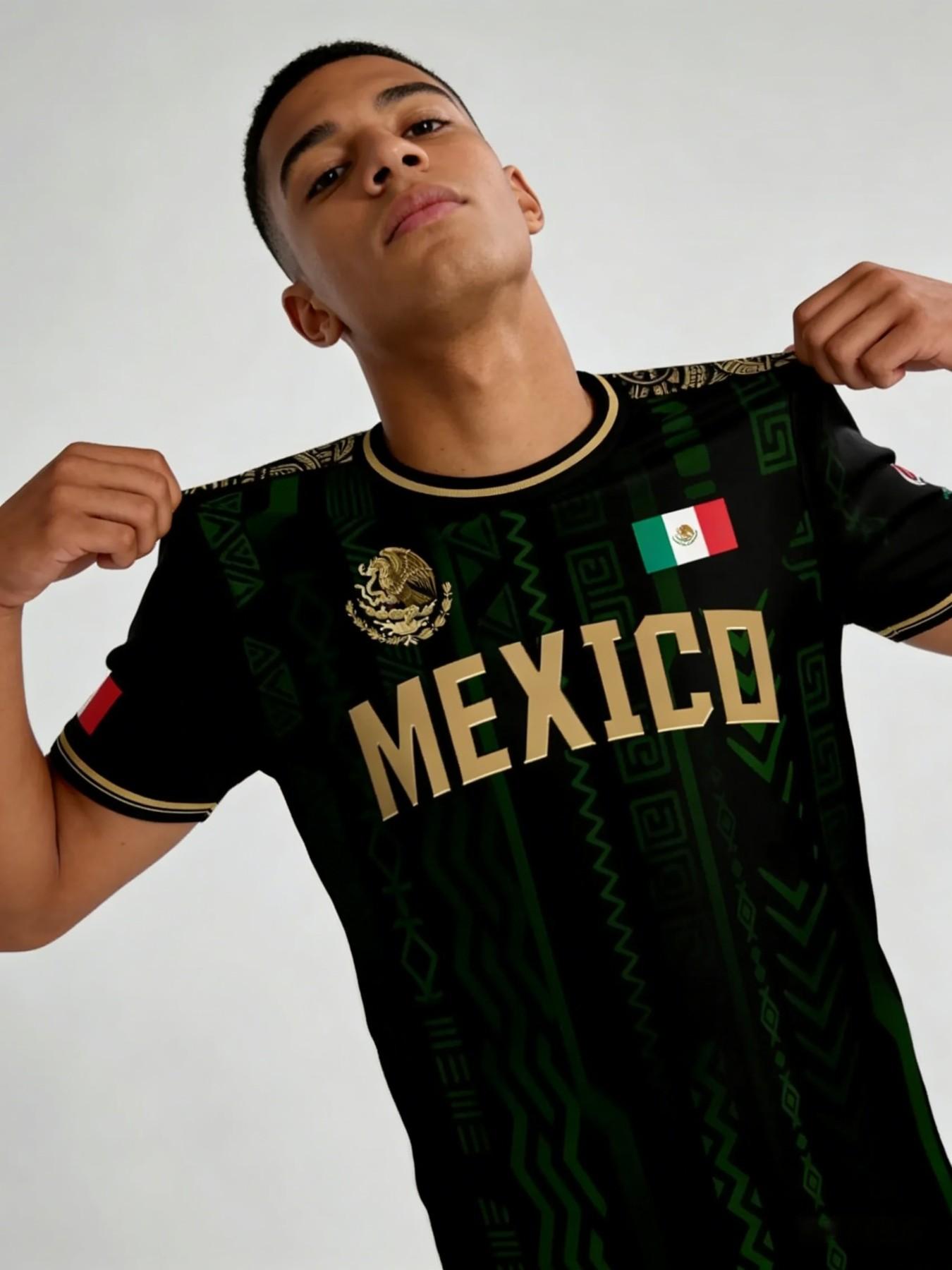 Men's Summer Short Sleeve T-Shirt, Mexican Tourism Cultural Souvenir, Dark Pattern Round Neck, Outdoor Casual Fashion Print