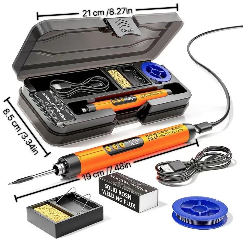 Portable USB Adjustable Temperature Soldering Iron Kit, Storage Box Included, Home DIY Electronic Welding Tool Set, Electric Wired Soldering Iron