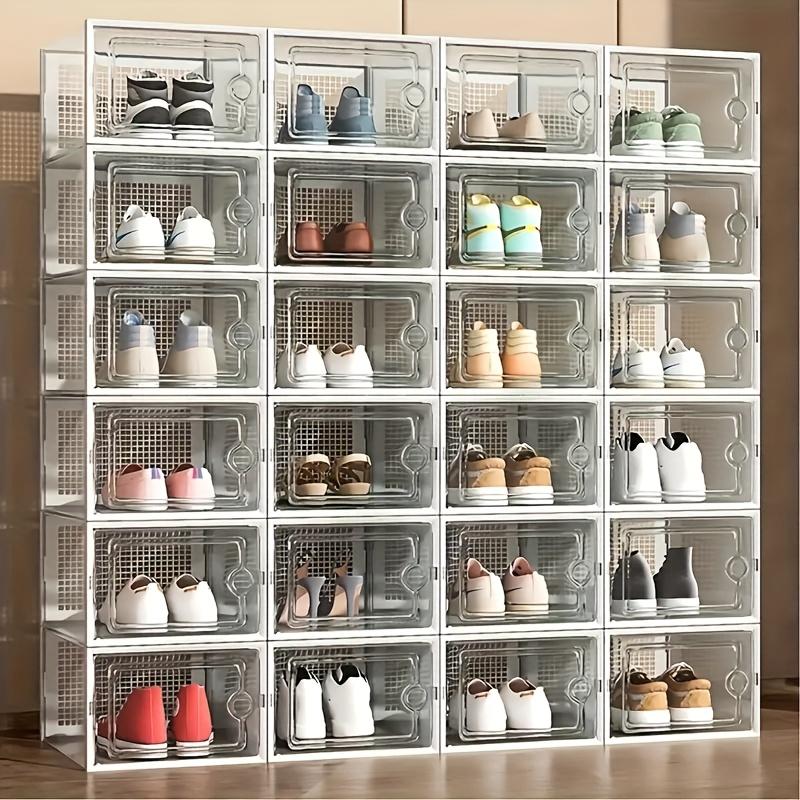 24-Pack Transparent Plastic Shoe Boxes with Lids, Foldable and Stackable Shoe Storage Bins Organiser - Waterproof, Space-Saving Shoe Storage for All Shoes, Multilayer Sneaker Display Racks - Suitable for Entryways, Bedrooms, Homes, and Dorms