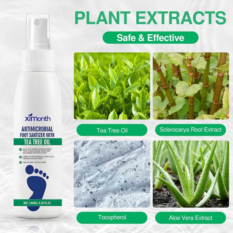 (3 bottles)Tea Tree Oil Foot Spray - Plantar Moisturizing Deodorant for Odor Control & Dry Feet Care, Natural Foot Sanitizer with Antifungal Properties,Ximonth Clear Foot Sanitizer Spray,for Foot & Shoe Freshness