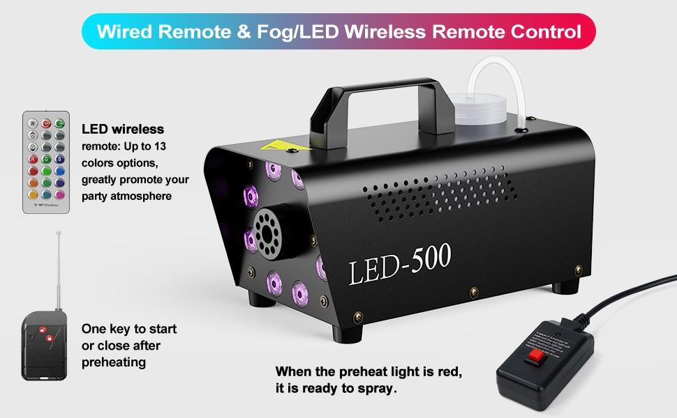 Fog Machine, Smoke Machine for Party, 500W With 13-Colors 8 LED Lights & Strobe Effect With Wireless Remote Control For Wedding Stage Halloween