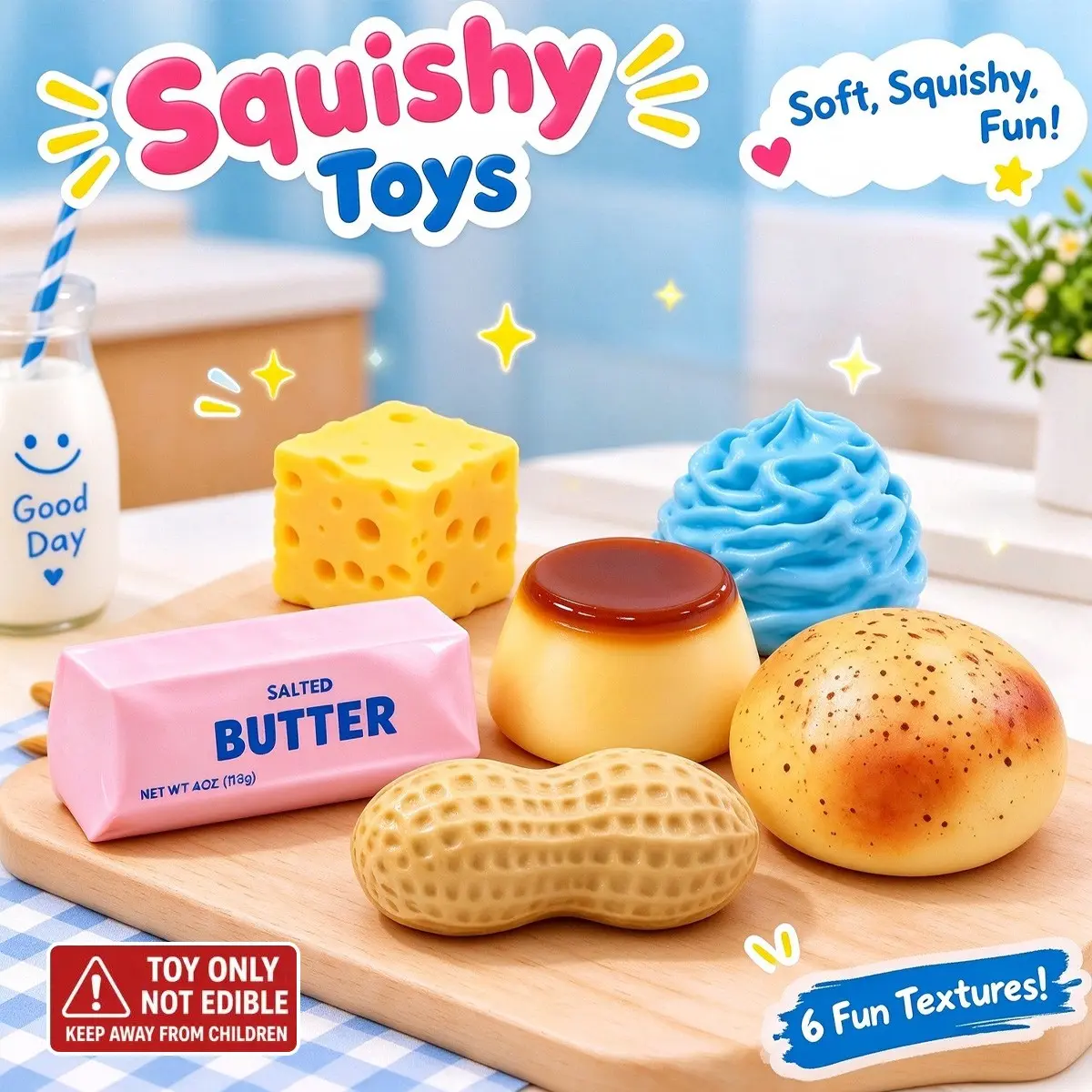 Crunchy Asmr Squishy Fidget Toys Variety Pack, 6pcs Stress Balls, Sensory Squeeze Therapy, Adhd Autism Gift, Office Back to School
