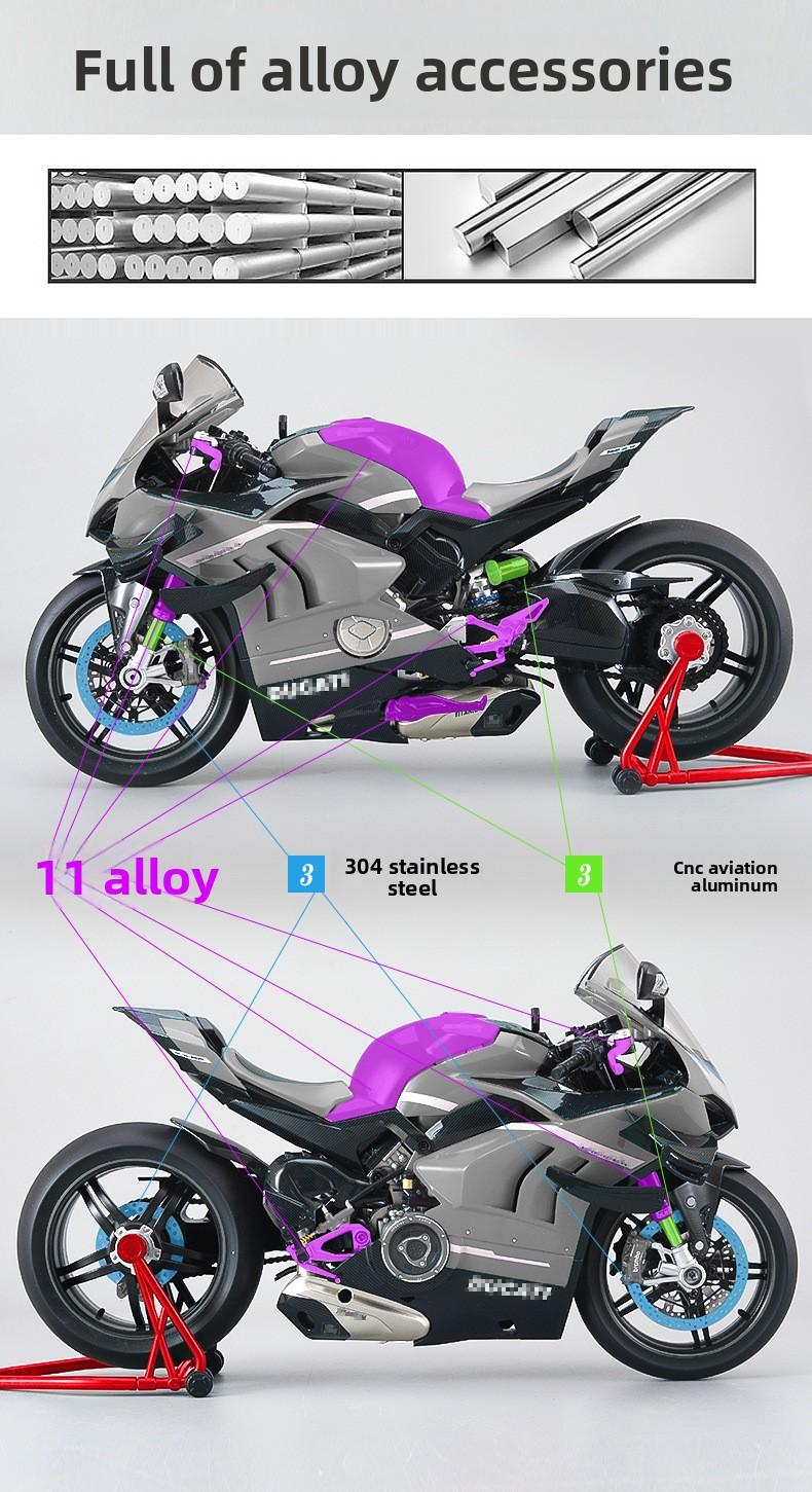 Ducati V4 SP 1:7 Diecast Motorcycle Model with Kickstand Realistic Engine Sound Smoke Effects Detailed Racing Replica for Motorcycle Fans Collection & Gift