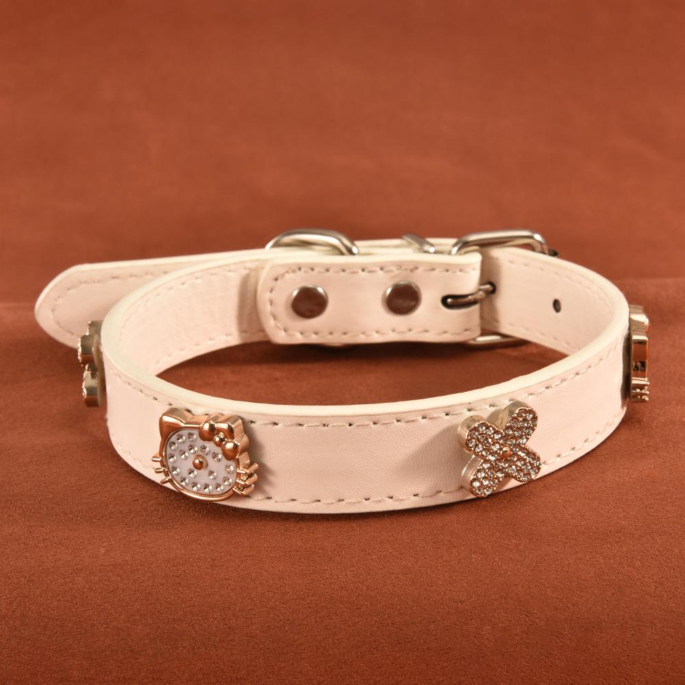 Leather Pet Collar for Small Dogs and Cats, Pearl and Rhinestone Design, Stylish Dog Harness Accessory, Elegant Cat Necklace