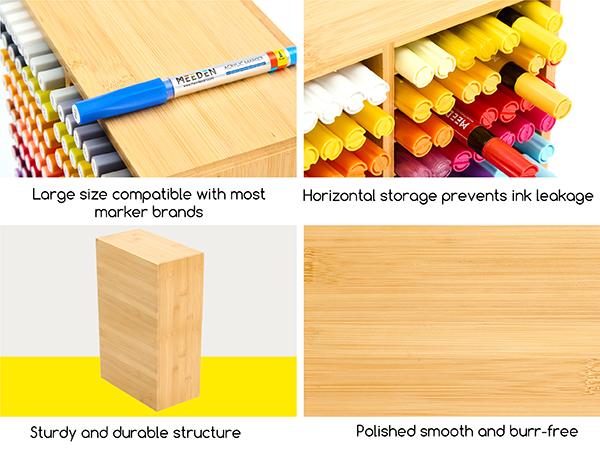 MEEDEN Bamboo Marker Organizer for Desk: Holds 224 Pens with 32 Compartments- Art Supply Storage & Holder for Alcohol Markers，Pens，Pencils