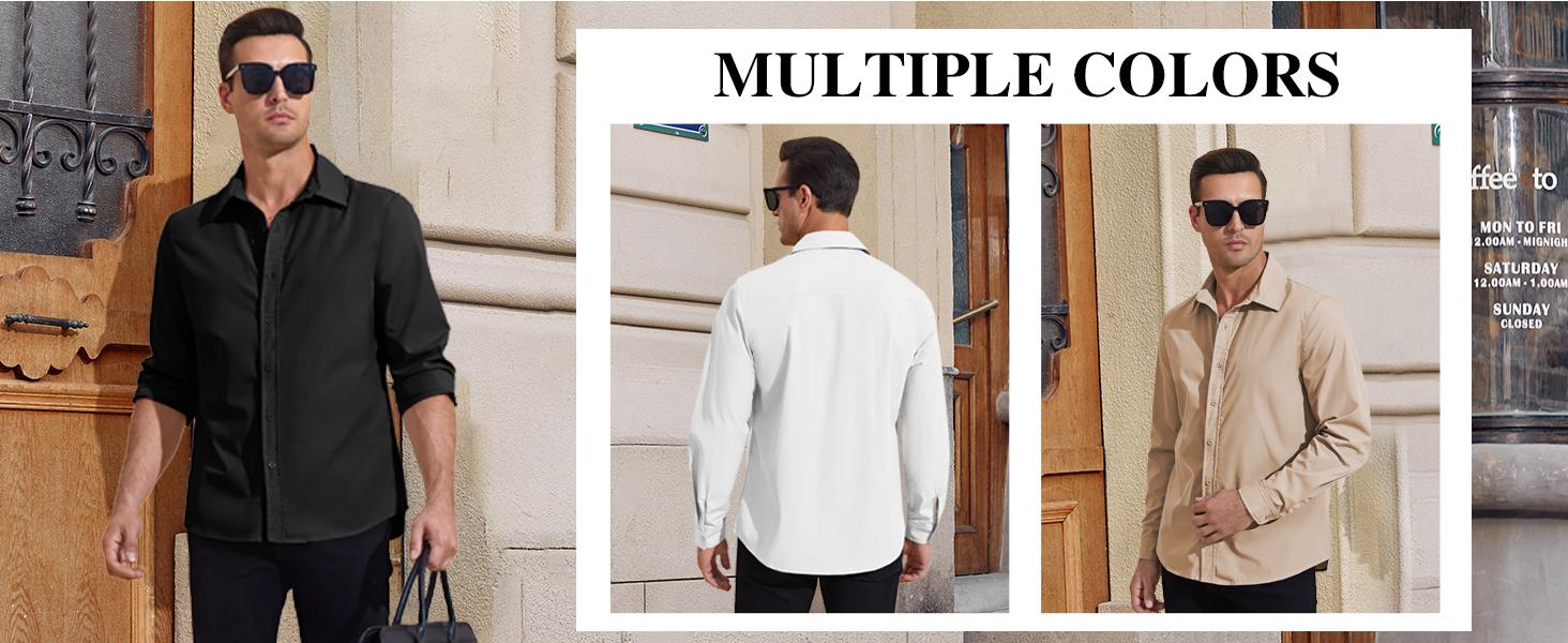 COOFANDY Mens Button Down Dress Shirt Long Sleeve Slim Fit Zip Up Formal Business Wedding Tuxedo Shirts