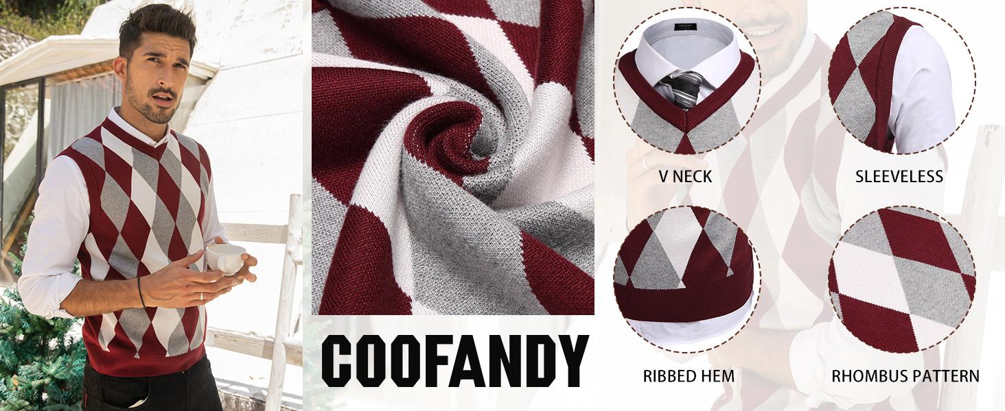 COOFANDY Men's Sleeveless V Neck Pullover Sweater Slim Fit Casual Argyle Sweater Vest COOFANDY Men's Sleeveless V Neck Pullover Sweater Slim Fit Casual Argyle Sweater Vest
