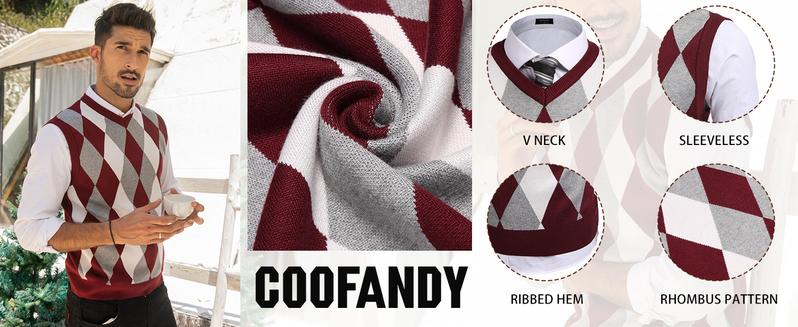 COOFANDY Men's Sleeveless V Neck Pullover Sweater Slim Fit Casual Argyle Sweater Vest