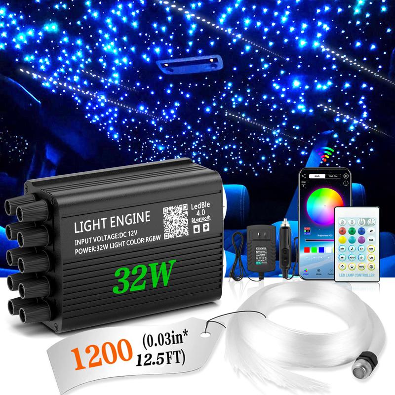 Twinkle& Meteor 2 in 1 Starlight Headliner Light Kit 16W/32W with 750pcs/1200pcs 9.8ft Fiber Optical Cable RGBW Light Source Sound Activated APP/Remote Control for Car/Home/Party