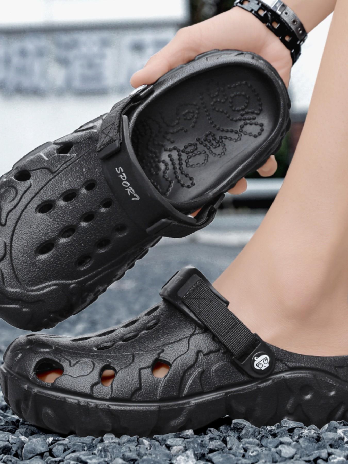 Men's Summer Holey Shoes, Trendy Outdoor Anti-Slip Thick Sole Sandals, Large Size Dual-Use Driving Beach Slippers, Comfortable Footwear