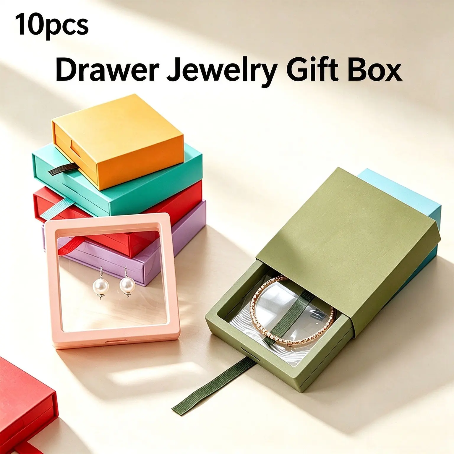 10pcs Drawer Jewelry Gift Box, PE Suspended Transparent Film Display Box, Anti-Oxidation Storage Case for Ring Bracelet Earring Necklace Jewelry Organizer