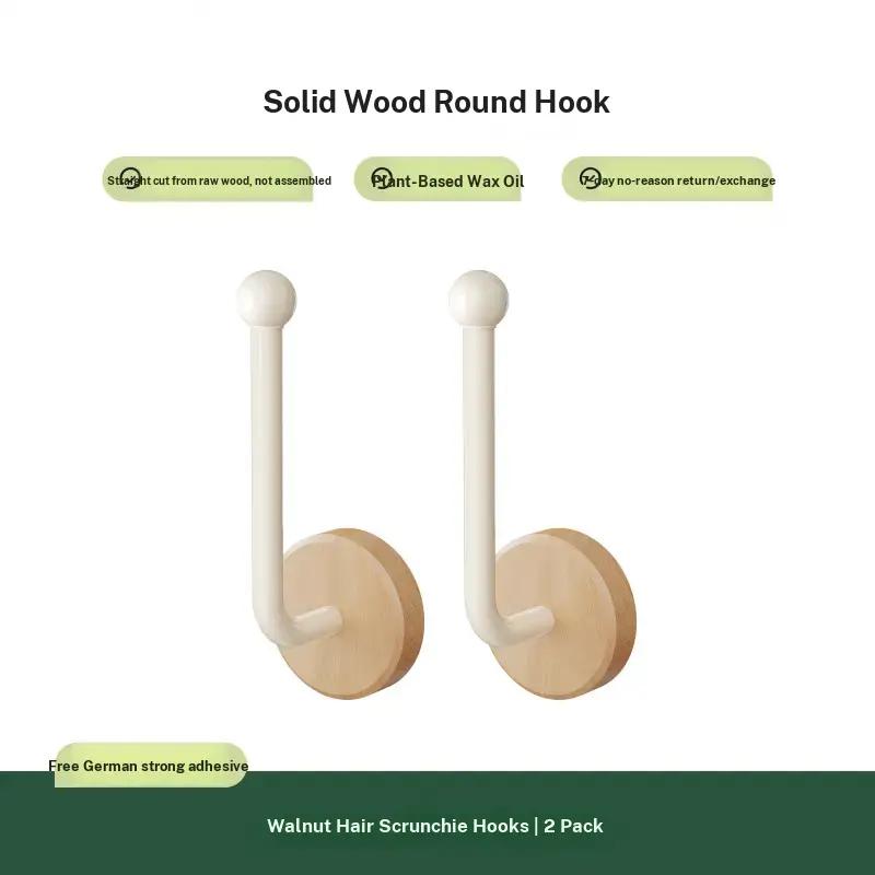 Walnut Wood Bathroom Hair Tie, No-Drill Wall-Mounted Storage Hook, Elastic Band Clip for Jewelry and Hair Accessories, Durable and Stylish Design