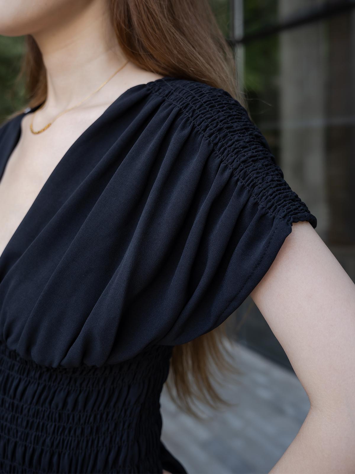 MIDIROSS Comfy V-Neck Maxi Dress in Elegant Black for Daily Wear, Vacations & Weddings - Chic Polyester Casual Dress with Shortsleeve Fit