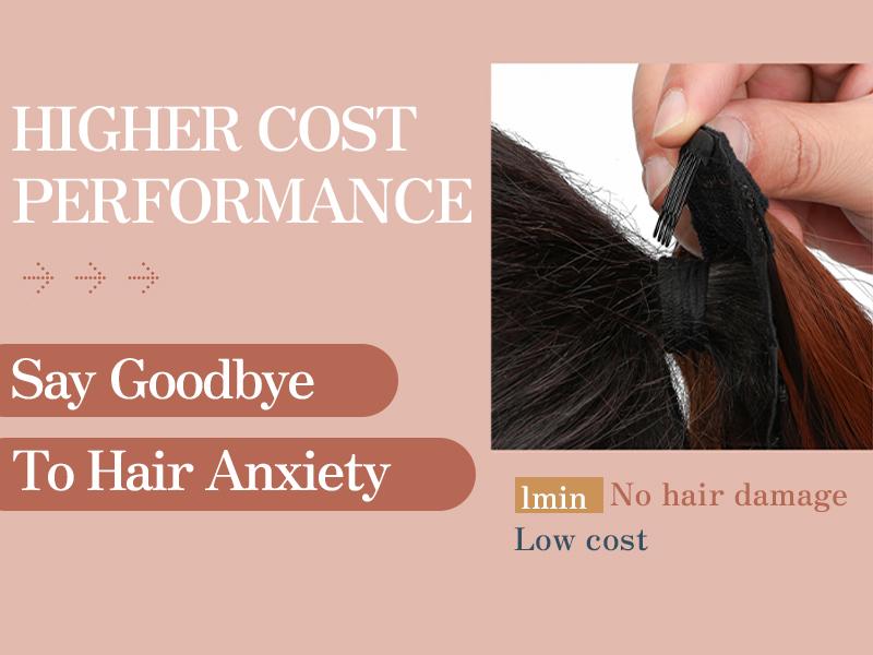 ORSUNCER Ponytail Extensions Drawstring Long Straight Fake Pony Tail Natural Soft Clip in Hair Extension Synthetic Heat Resistant Hairpiece 32 Inch Black For Women