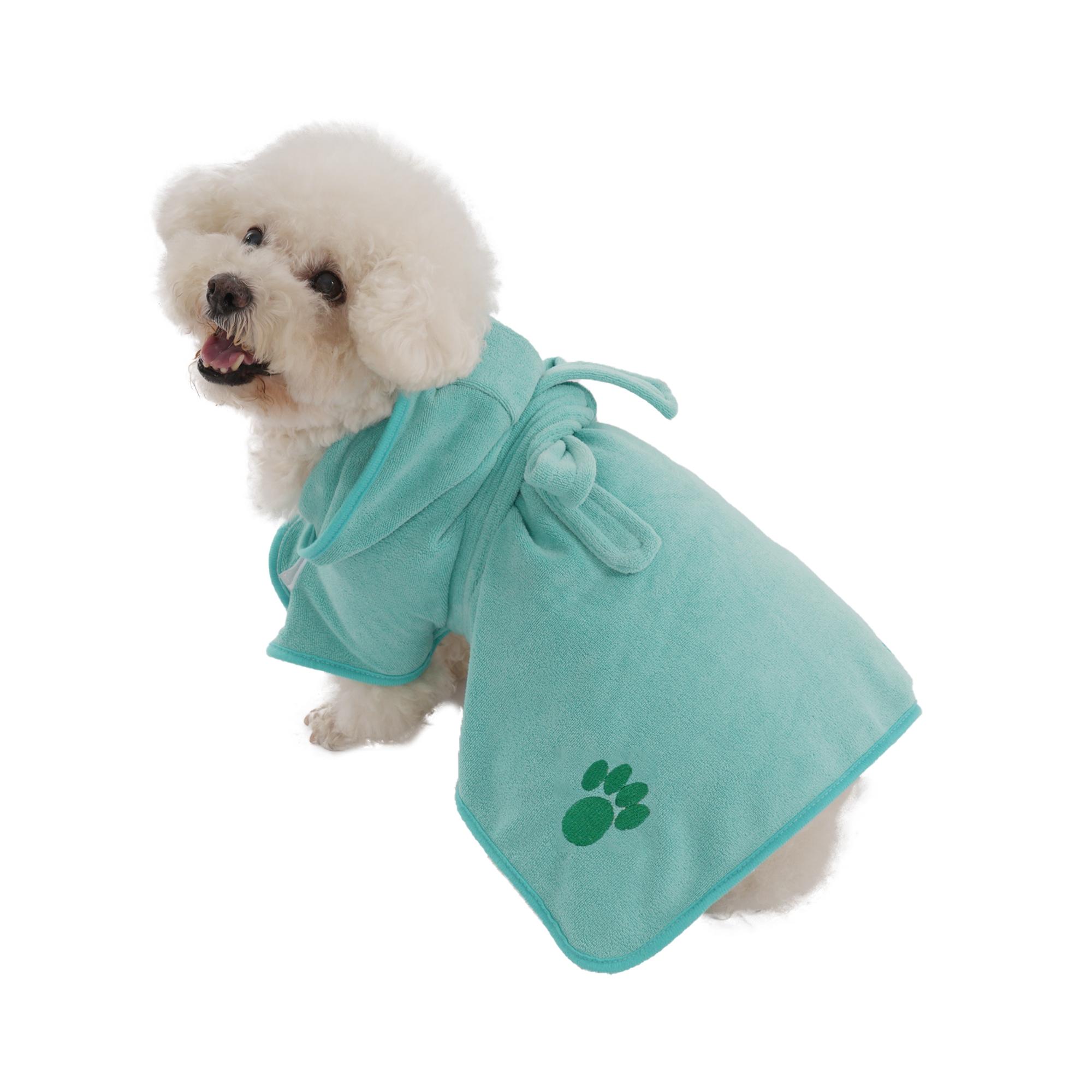 Pet Embroidered Paws Hat Bathrobe, Nylon 20% Polyester 80%, Velcro & Tie Design, Universal Absorbent Clothes for Small Medium Large Poodle Dogs Cats
