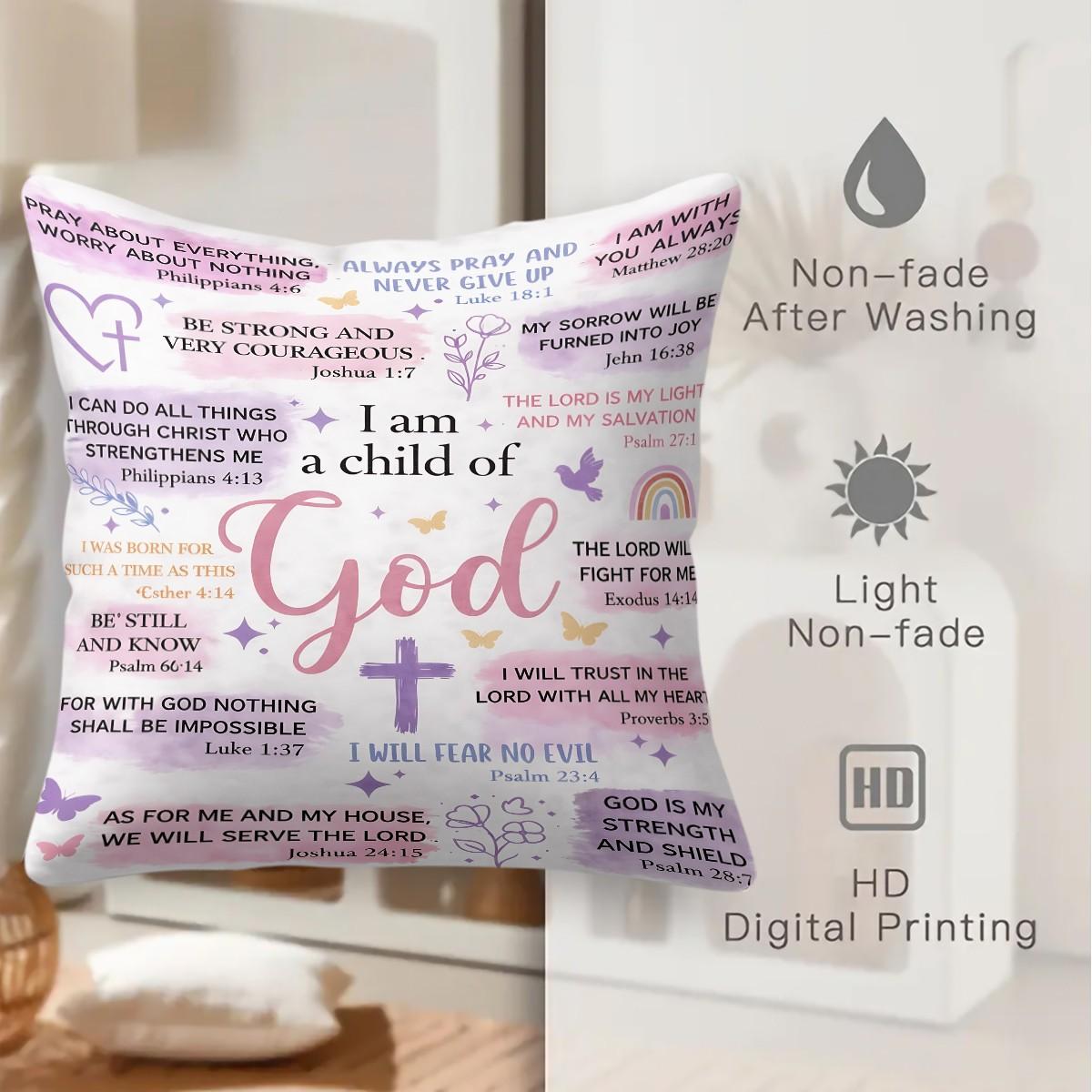 I Am A Child Of God Throw Pillow, Christian Bible Verse Cushion, Religious Accent Pillow (Includes Pillow Core), Inspirational Decor for Bedroom, Sofa & Church,Gift for Mother, Sister, Daughter