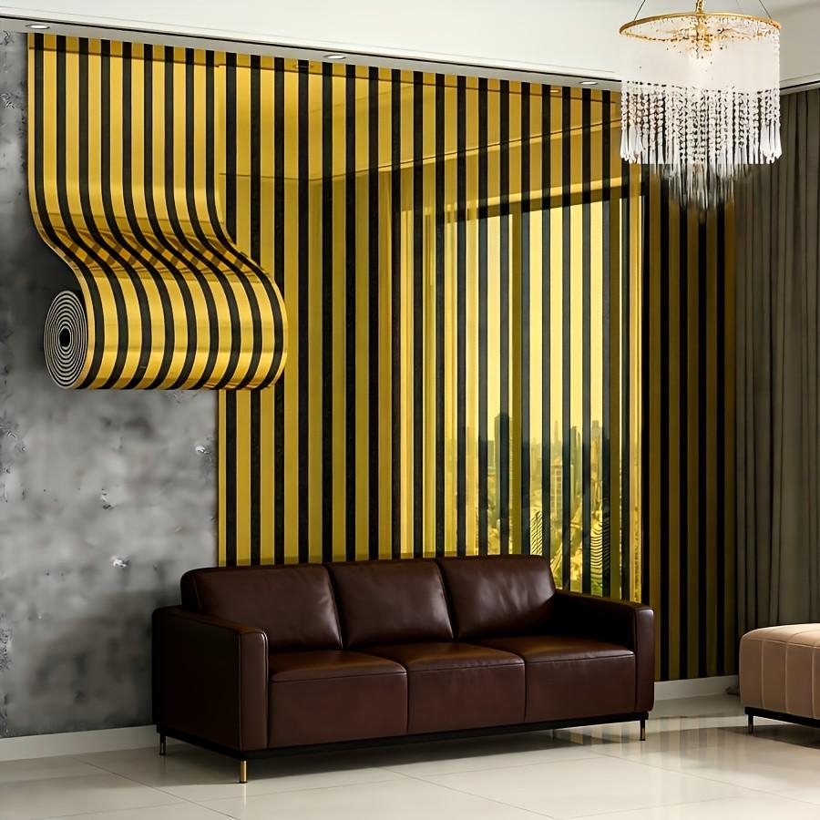1 Roll 2.8mm Thick Gold Foil Grid Stripe Wallpaper, Mirror Surface 3D Peel and Stick Wall Sticker, Modern Luxury Wall Decor for Living Room Bedroom Office Meeting Room