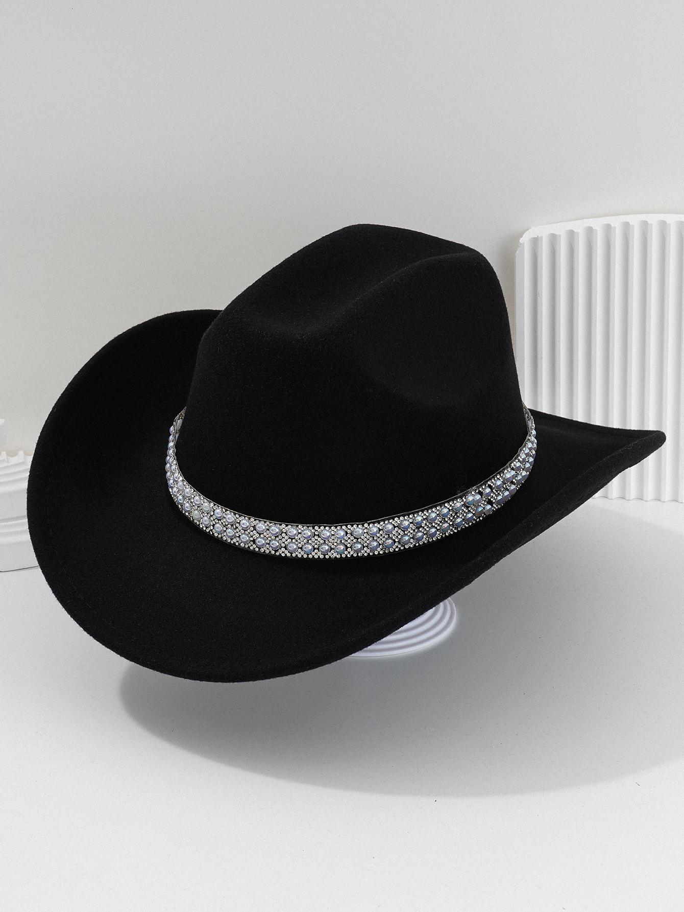 Ladies' gender-neutral western cowboy hat, stylish hat, classic cowboy hat, round pearl with rhinestone gem accessories hat, foreign trade bridal top hatSpeedy Smarts