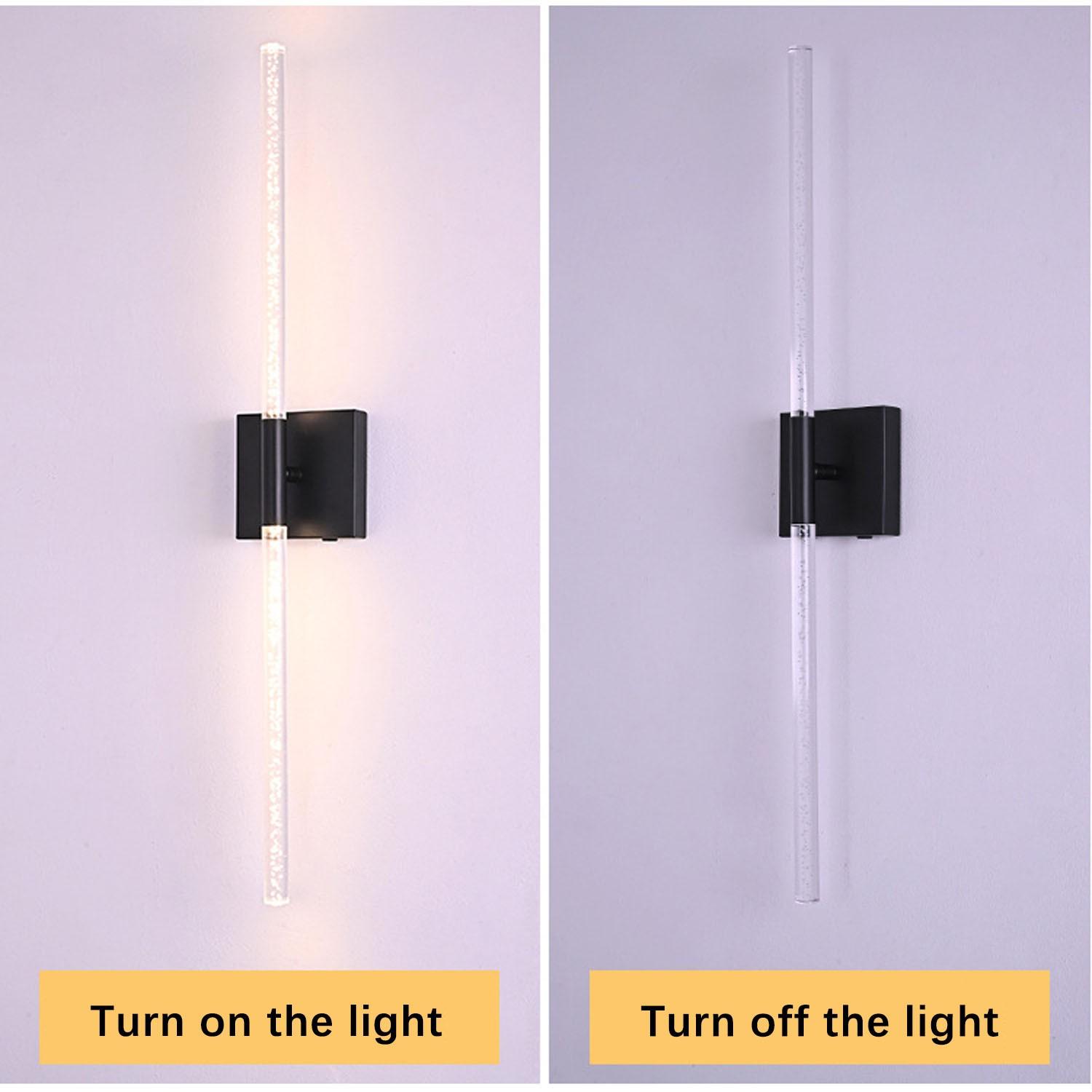 Set of 2 LED Wall Sconces, Black and Gold / 80cm Modern Rectangular Crystal Wall Sconces - Rechargeable with Remote Control - Dimmable - Ideal for living room accent walls, hotel corridors, hallways, and home interiors