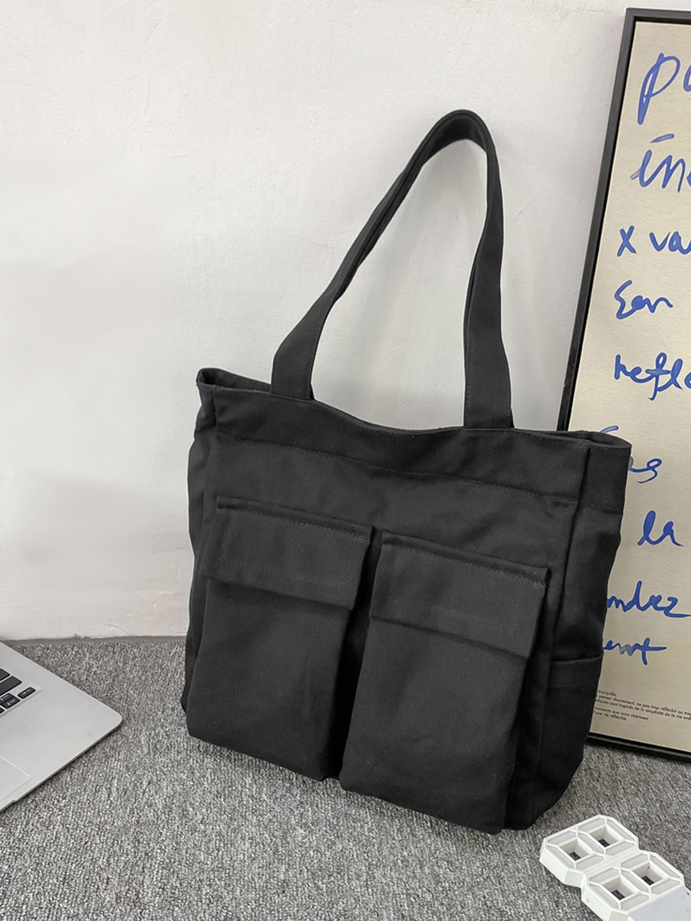 1PC Men's tote bag, solid color zipper closure, fashionable and versatile, simple and large capacity, suitable for daily commuting, outdoor travel, camping, suitable for students, campus, men's tote bag