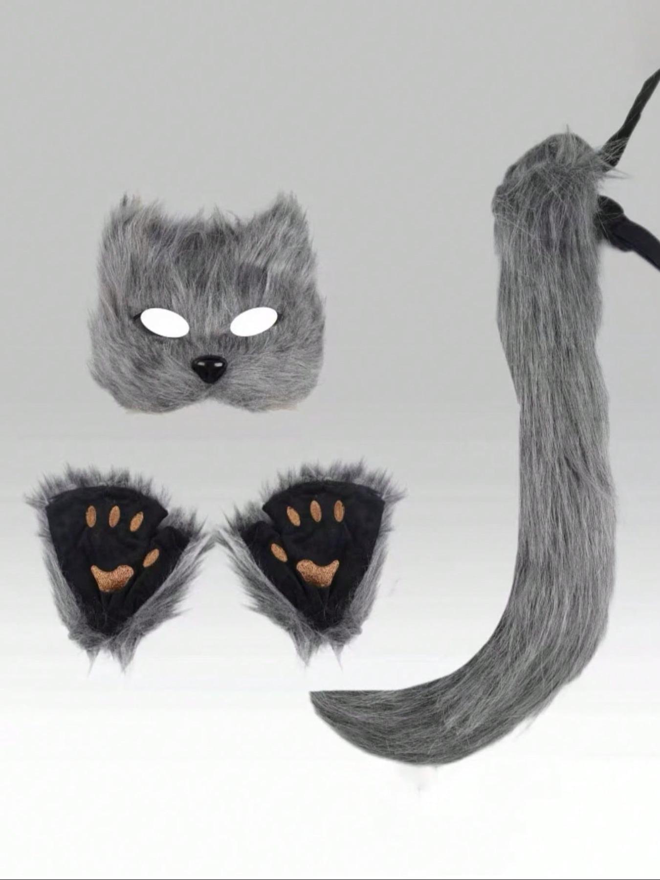 3-Piece Cosplay Costume Set, Realistic Fox Ears Top, Plush Fox Tail, Fox Mask, Perfect for Festivals, Parties, Role-Playing