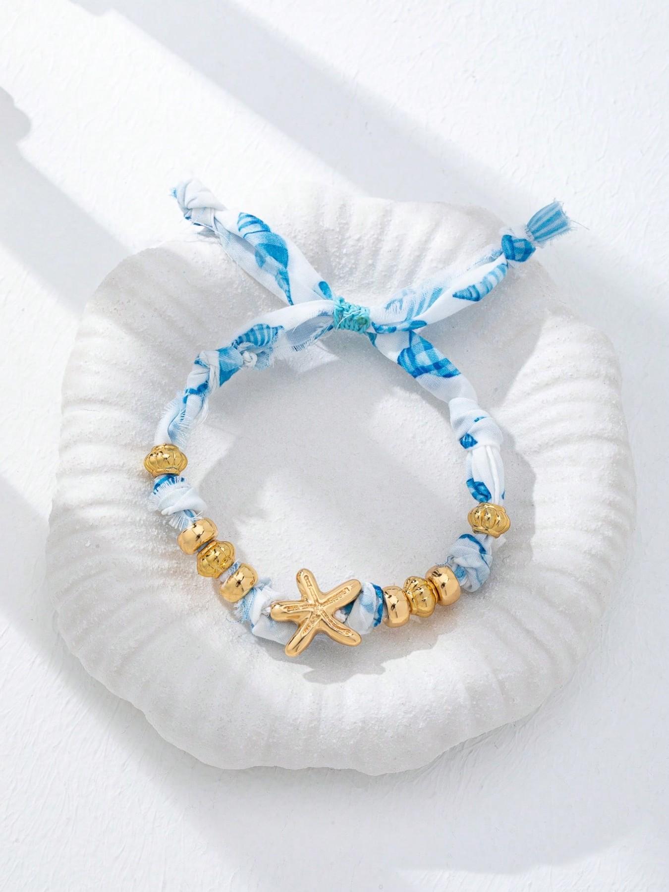 4 Pcs Bohemian Style Ocean Element Bracelet Set, Featuring Starfish Fish Decorations, Perfect for Vacation Jewelry Accessories