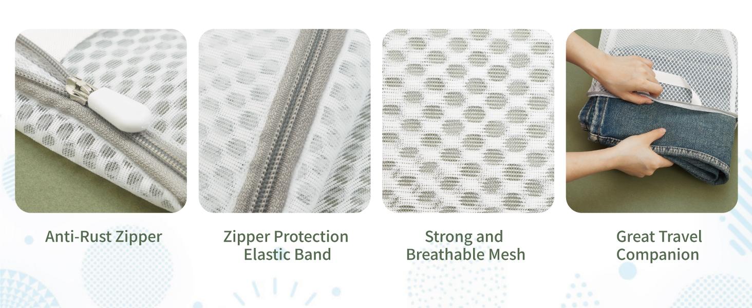 4Pcs 3D Mesh Laundry Bags with Hanging Handles (S/M/L/XL) - Durable Zippered Wash Bags for Delicates, Shoes & Bulk Clothes - Space-Saving Foldable Design
