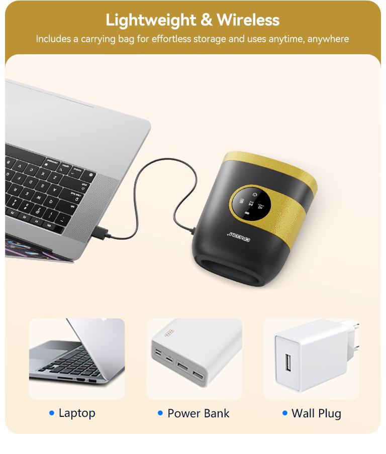 [Plus Model] CINCOM New Hand Massager, Cordless Finger Soother with Gentle Warmth, Customizable Comfort Settings, Easy-to-Read Display, Rechargeable, Perfect for Relaxation, Ideal Gift for Loved Ones