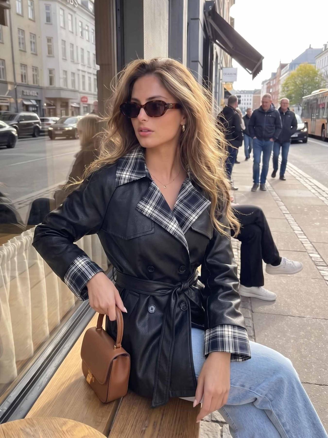 2026 Fall Winter New British Style Aesthetic Short Trench Coat for Women, Stand Collar Patchwork Plaid Fashion Loose Outerwear, Trendy Ladies Jacket