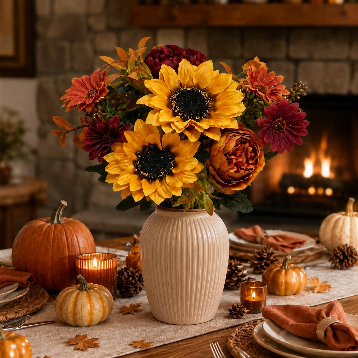 2/4 Bundle Artificial Fall Flowers, Sunflower Peony Bouquet, Faux Sunflower Flowers, Autumn Home Decor, Thanksgiving Centerpiece