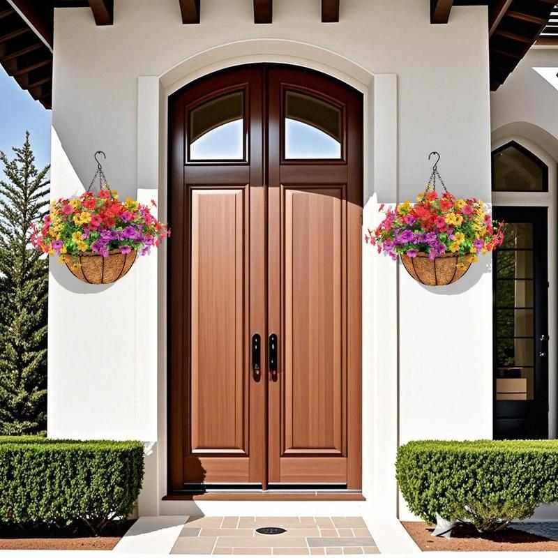 2pcs Artificial Hanging Flowers Baskets with 24 Realistic Daisies & Eucalyptus - UV-Resistant Outdoor/Indoor Decor for Porch, Patio, Balcony, Yard - Includes Hanging Baskets & Greenery