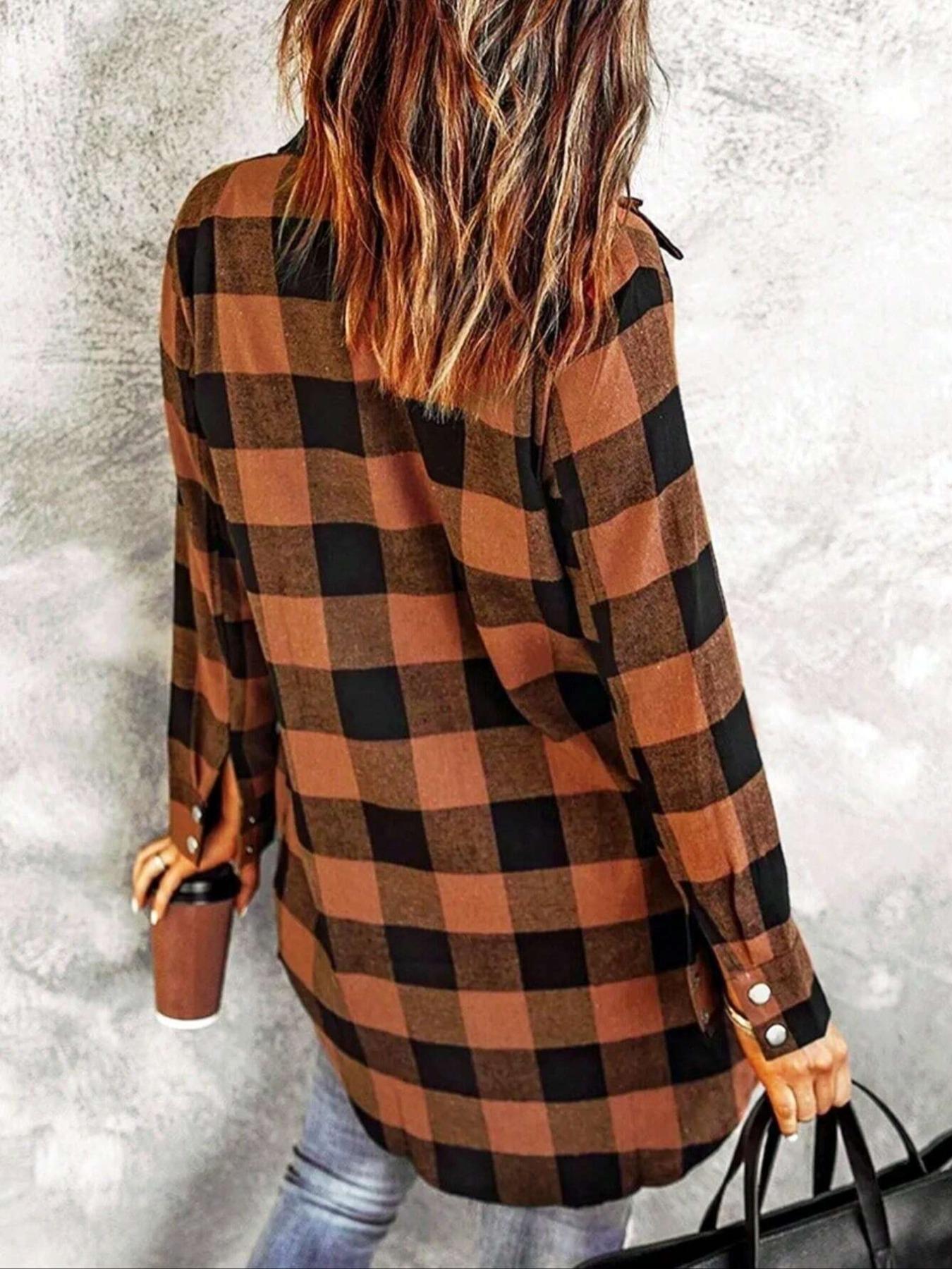Women's Plaid Shirt Jacket, Long Sleeve Button Front Blouse, Casual Fashion for All Seasons, Ladies' Stylish Outerwear