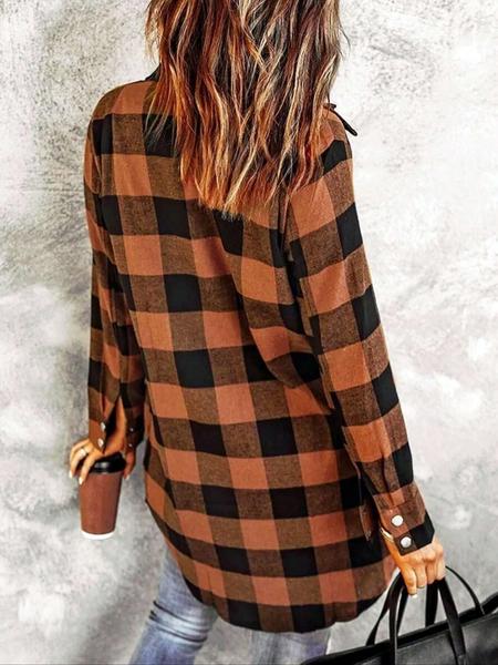 Women's Plaid Shirt Jacket, Long Sleeve Button Front Blouse, Casual Fashion for All Seasons, Ladies' Stylish Outerwear