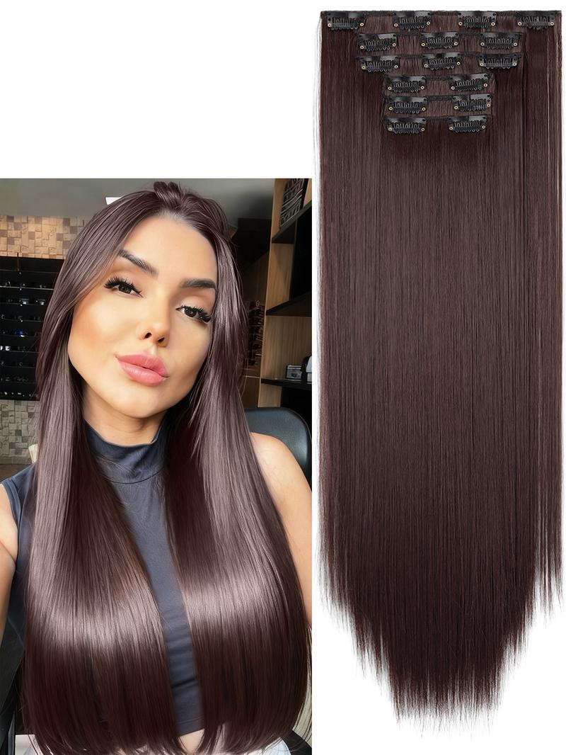 6 piece clip in hair extensions set long straight hair natural clip in hair extensions invisible hair clips soft natural for women heat resistant synthetic hair extensions Invisible Extension Hairpiece for daily and festive use