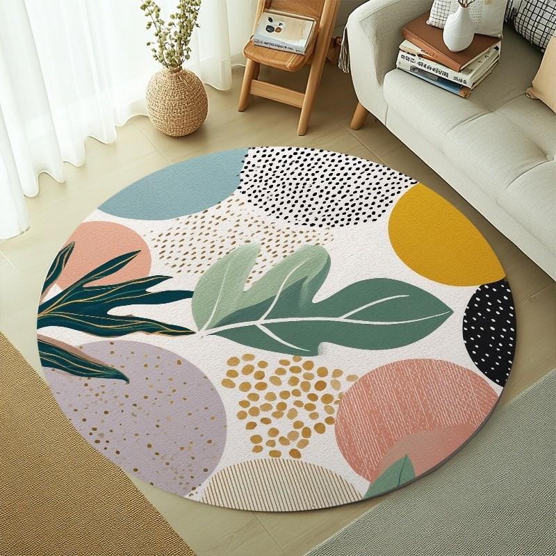 1pc Round Rug 850g/m² Abstract Design Velvet Material, Living Room/bathroom/nursery/camping/yoga Mat, Indoor Outdoor Use, Natural Style