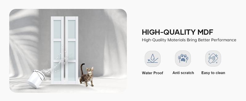 Easelife White Bi-Fold Barn Door with Frosted Glass – Modern Folding Interior Door, Exterior Mount with Hardware Kit Wardrobes Bathrooms