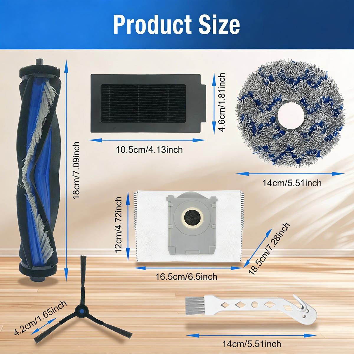 18 Pieces Accessories Replacement Parts for Ecovacs Deebot T50 Max/T50 Pro/T50 Omni/T50 Pro Omni, 1 Main Brush, 4 Filters, 4 Wipes, 4 Side Brushes, 4 Dust Bags, 1 Cleaning Brush