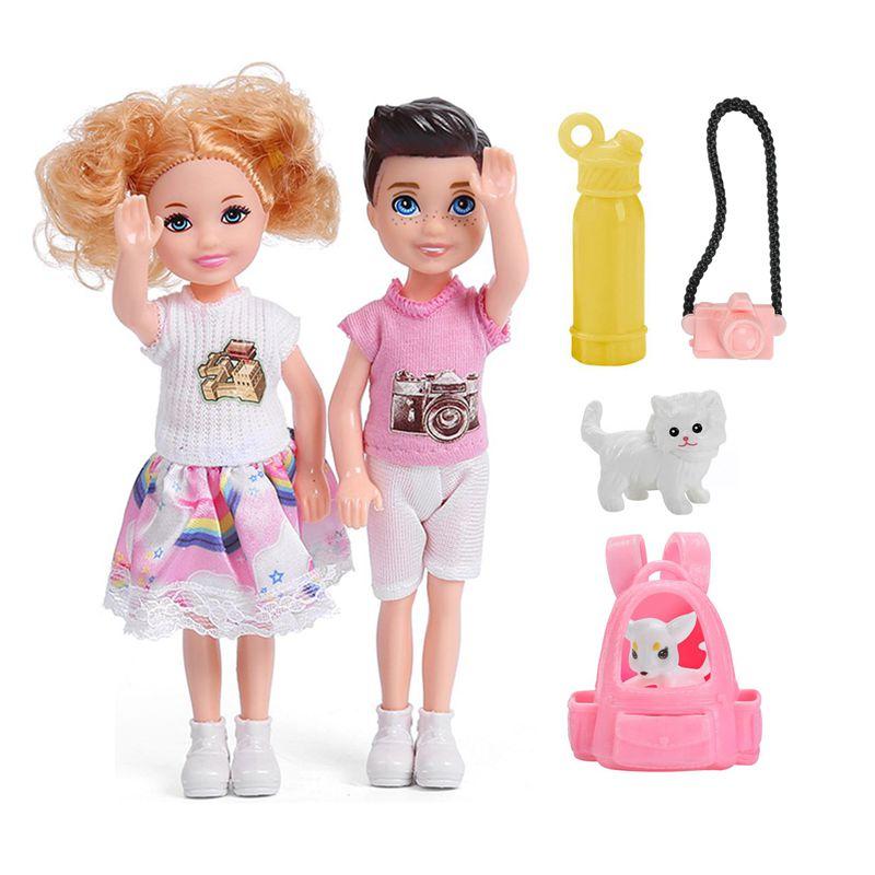 Cute 5.5 Inch Couple Doll Set, Seven Pieces Boy Girl Characters, Unisex Fashion Gift, Perfect for Couples and Collectors